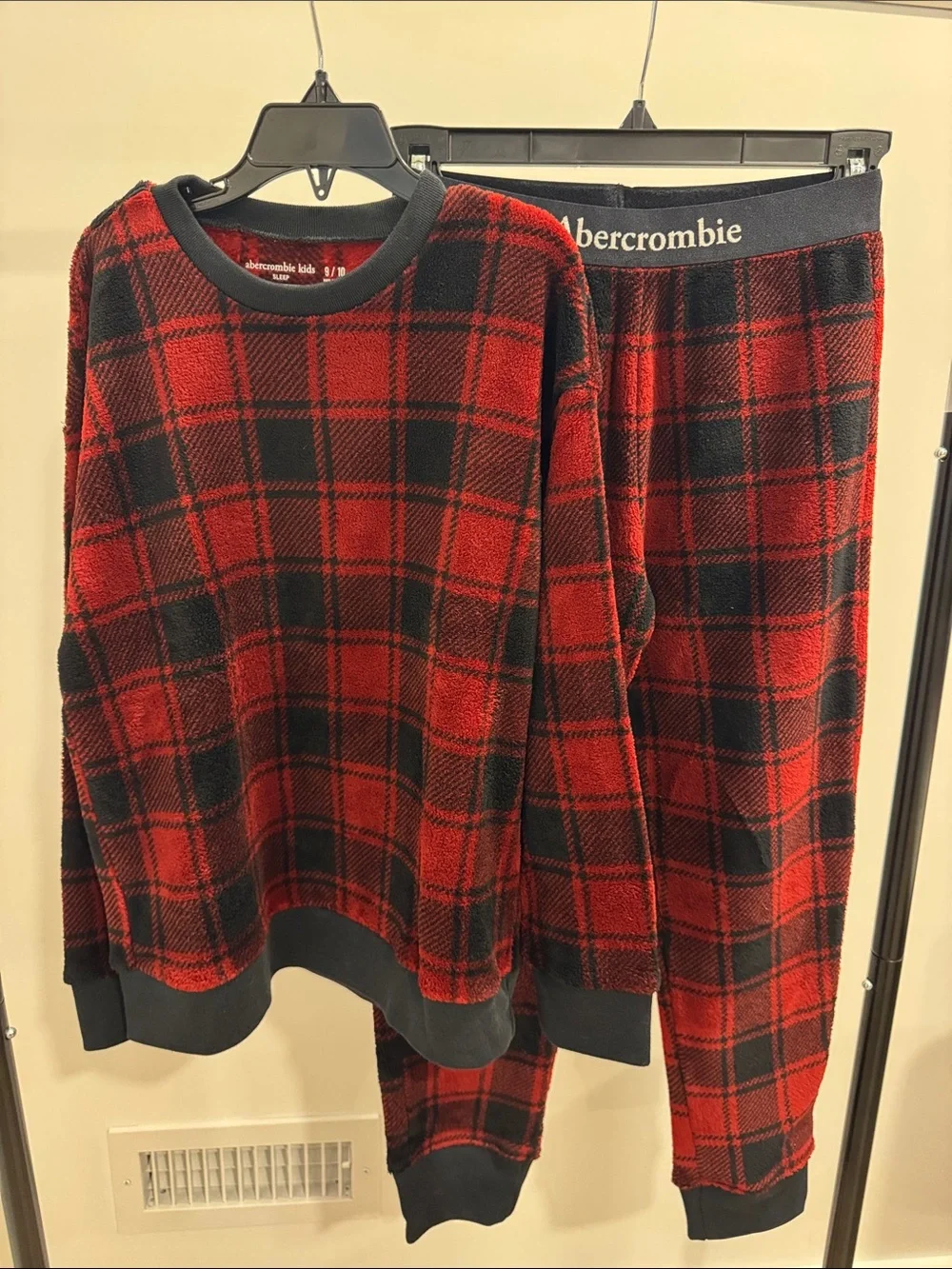 abercrombie kids Red and Black Plaid Fleece Pajama Set